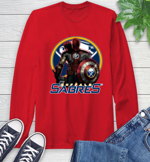 NHL Captain America Thor Spider Man Hawkeye Avengers Endgame Hockey Buffalo Sabres Long Sleeve T-Shirt nhl captain america thor spider man hawkeye avengers endgame hockey buffalo sabres long sleeve t shirt 9736 9paar