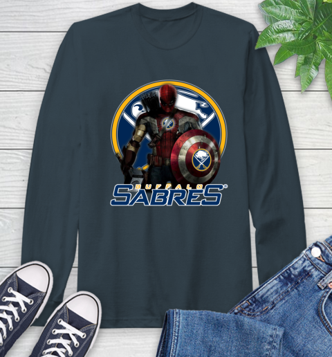 NHL Captain America Thor Spider Man Hawkeye Avengers Endgame Hockey Buffalo Sabres Long Sleeve T-Shirt nhl captain america thor spider man hawkeye avengers endgame hockey buffalo sabres long sleeve t shirt 9825 rrpbf
