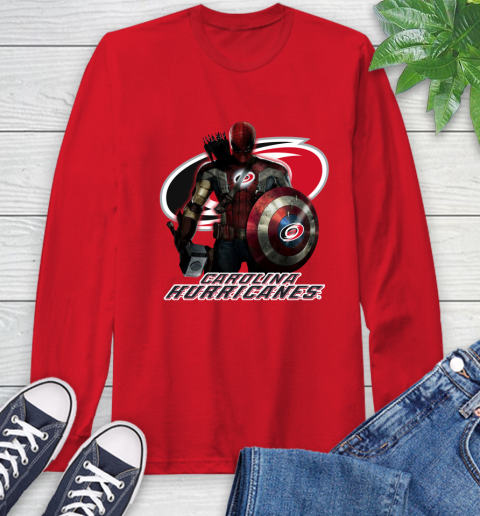 NHL Captain America Thor Spider Man Hawkeye Avengers Endgame Hockey Carolina Hurricanes Long Sleeve T-Shirt nhl captain america thor spider man hawkeye avengers endgame hockey carolina hurricanes long sleeve t shirt 5062 9ewjk