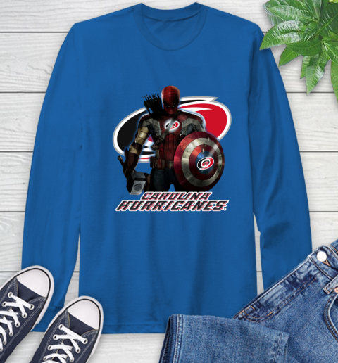 NHL Captain America Thor Spider Man Hawkeye Avengers Endgame Hockey Carolina Hurricanes Long Sleeve T-Shirt nhl captain america thor spider man hawkeye avengers endgame hockey carolina hurricanes long sleeve t shirt 5603