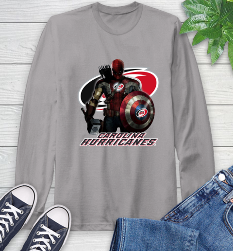 NHL Captain America Thor Spider Man Hawkeye Avengers Endgame Hockey Carolina Hurricanes Long Sleeve T-Shirt nhl captain america thor spider man hawkeye avengers endgame hockey carolina hurricanes long sleeve t shirt 8073 6vkh8