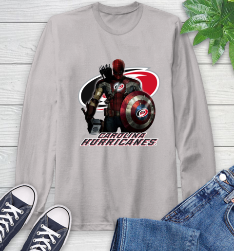 NHL Captain America Thor Spider Man Hawkeye Avengers Endgame Hockey Carolina Hurricanes Long Sleeve T-Shirt nhl captain america thor spider man hawkeye avengers endgame hockey carolina hurricanes long sleeve t shirt 9292 rwfqm
