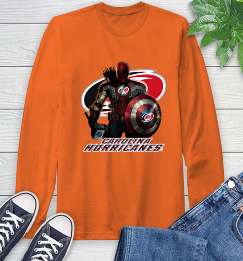 NHL Captain America Thor Spider Man Hawkeye Avengers Endgame Hockey Carolina Hurricanes Long Sleeve T-Shirt nhl captain america thor spider man hawkeye avengers endgame hockey carolina hurricanes long sleeve t shirt 9809 lif4t