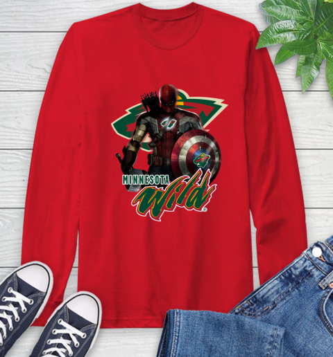NHL Captain America Thor Spider Man Hawkeye Avengers Endgame Hockey Minnesota Wild Long Sleeve T-Shirt nhl captain america thor spider man hawkeye avengers endgame hockey minnesota wild long sleeve t shirt 1908 zffvy
