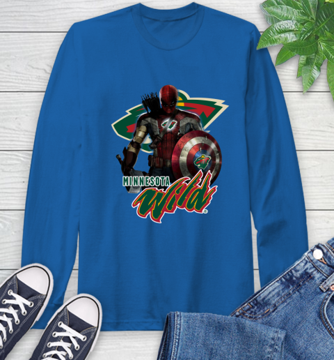 NHL Captain America Thor Spider Man Hawkeye Avengers Endgame Hockey Minnesota Wild Long Sleeve T-Shirt nhl captain america thor spider man hawkeye avengers endgame hockey minnesota wild long sleeve t shirt 3804 y8qk9