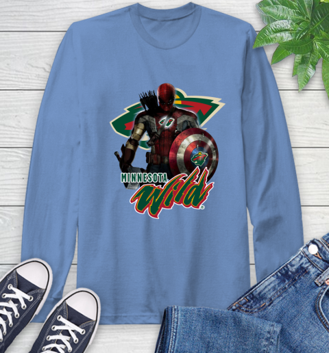 NHL Captain America Thor Spider Man Hawkeye Avengers Endgame Hockey Minnesota Wild Long Sleeve T-Shirt nhl captain america thor spider man hawkeye avengers endgame hockey minnesota wild long sleeve t shirt 5625