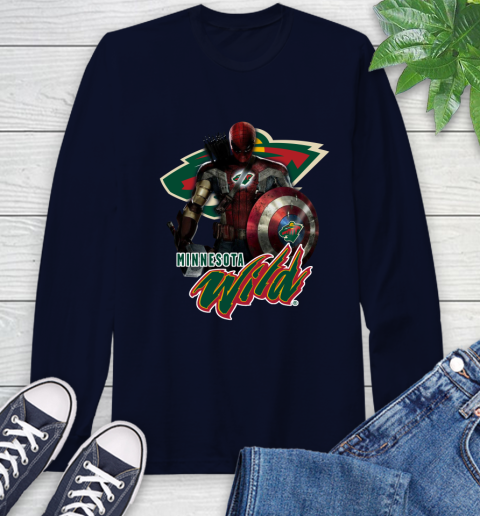 NHL Captain America Thor Spider Man Hawkeye Avengers Endgame Hockey Minnesota Wild Long Sleeve T-Shirt nhl captain america thor spider man hawkeye avengers endgame hockey minnesota wild long sleeve t shirt 5775 eosp0