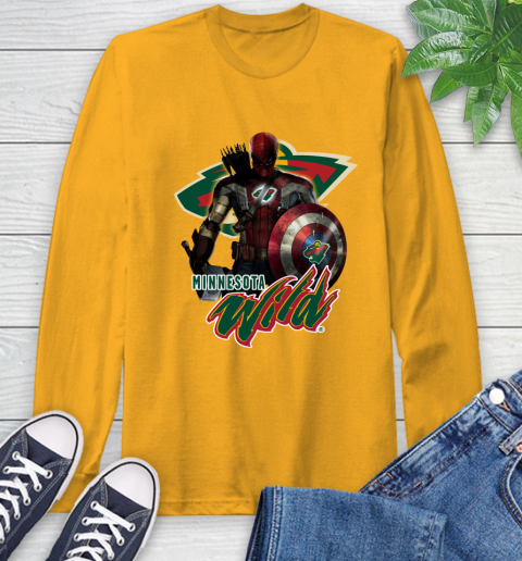 NHL Captain America Thor Spider Man Hawkeye Avengers Endgame Hockey Minnesota Wild Long Sleeve T-Shirt nhl captain america thor spider man hawkeye avengers endgame hockey minnesota wild long sleeve t shirt 8221 3bugq