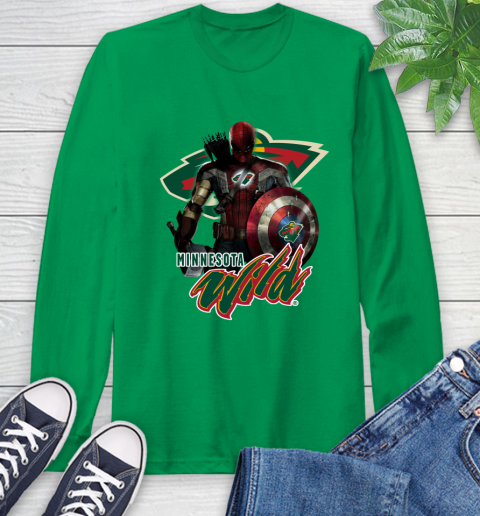 NHL Captain America Thor Spider Man Hawkeye Avengers Endgame Hockey Minnesota Wild Long Sleeve T-Shirt nhl captain america thor spider man hawkeye avengers endgame hockey minnesota wild long sleeve t shirt 9077 itgac