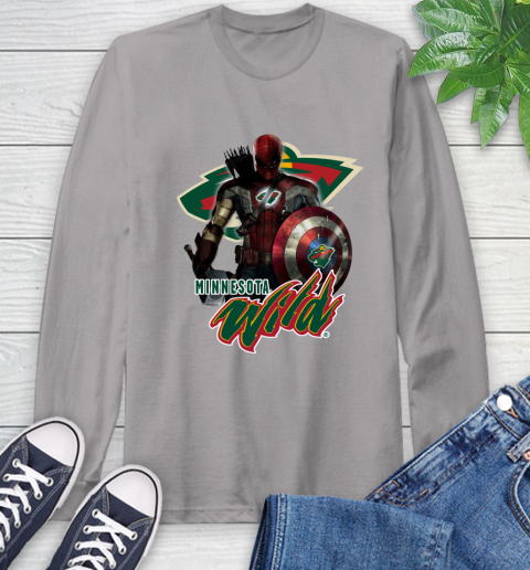 NHL Captain America Thor Spider Man Hawkeye Avengers Endgame Hockey Minnesota Wild Long Sleeve T-Shirt nhl captain america thor spider man hawkeye avengers endgame hockey minnesota wild long sleeve t shirt 9344 kgyfz