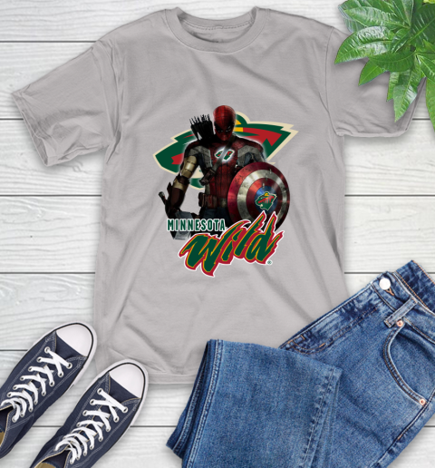NHL Captain America Thor Spider Man Hawkeye Avengers Endgame Hockey Minnesota Wild T-Shirt nhl captain america thor spider man hawkeye avengers endgame hockey minnesota wild t shirt 1056 qqkga