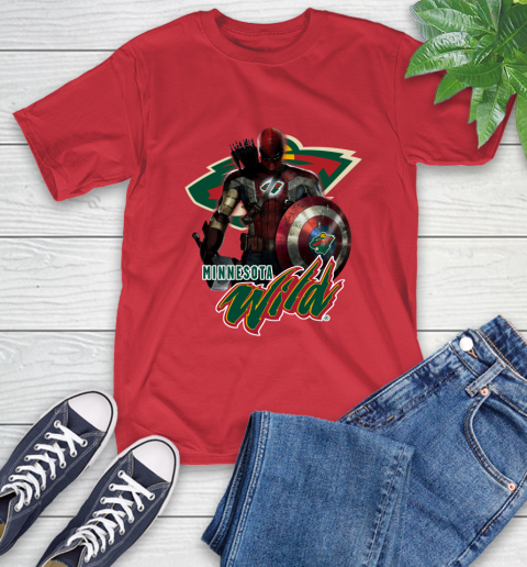 NHL Captain America Thor Spider Man Hawkeye Avengers Endgame Hockey Minnesota Wild T-Shirt nhl captain america thor spider man hawkeye avengers endgame hockey minnesota wild t shirt 6901 t7qj3