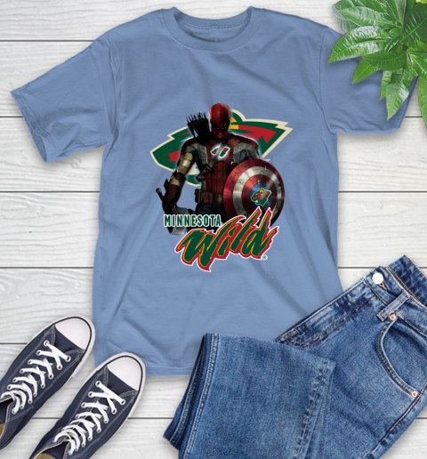 NHL Captain America Thor Spider Man Hawkeye Avengers Endgame Hockey Minnesota Wild T-Shirt nhl captain america thor spider man hawkeye avengers endgame hockey minnesota wild t shirt 9464 u2iuk