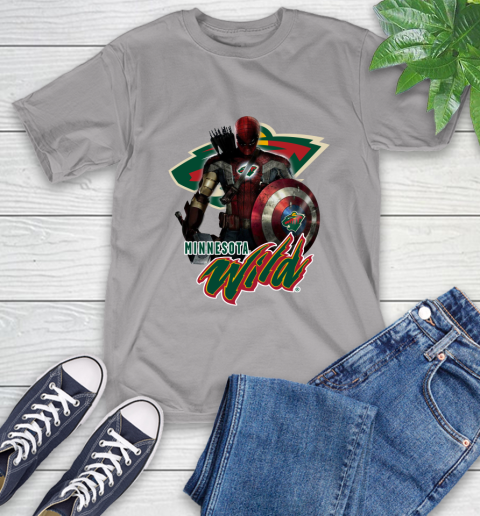 NHL Captain America Thor Spider Man Hawkeye Avengers Endgame Hockey Minnesota Wild T-Shirt nhl captain america thor spider man hawkeye avengers endgame hockey minnesota wild t shirt 9960 1cc8e