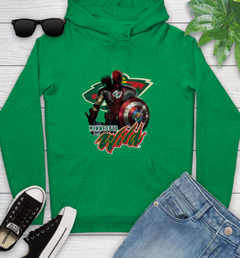 NHL Captain America Thor Spider Man Hawkeye Avengers Endgame Hockey Minnesota Wild Youth Hoodie nhl captain america thor spider man hawkeye avengers endgame hockey minnesota wild youth hoodie 5535