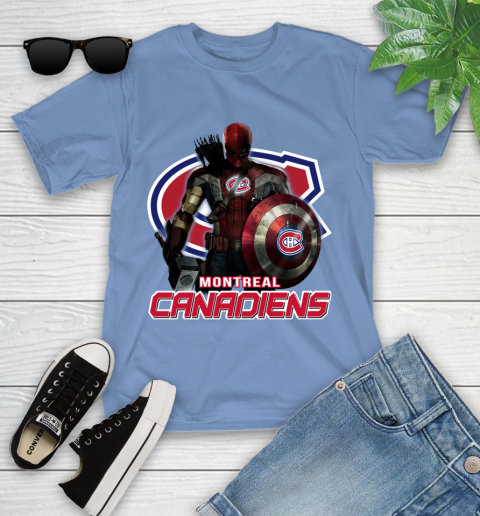 NHL Captain America Thor Spider Man Hawkeye Avengers Endgame Hockey Montreal Canadiens Youth T-Shirt nhl captain america thor spider man hawkeye avengers endgame hockey montreal canadiens youth t shirt 2398 hi2wo