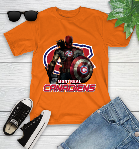 NHL Captain America Thor Spider Man Hawkeye Avengers Endgame Hockey Montreal Canadiens Youth T-Shirt nhl captain america thor spider man hawkeye avengers endgame hockey montreal canadiens youth t shirt 4951