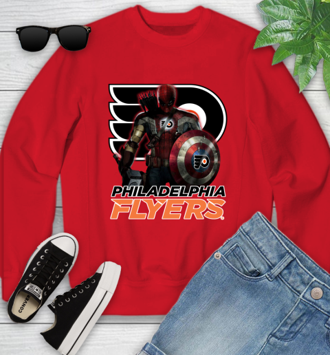 NHL Captain America Thor Spider Man Hawkeye Avengers Endgame Hockey Philadelphia Flyers Youth Sweatshirt nhl captain america thor spider man hawkeye avengers endgame hockey philadelphia flyers youth sweatshirt 1512