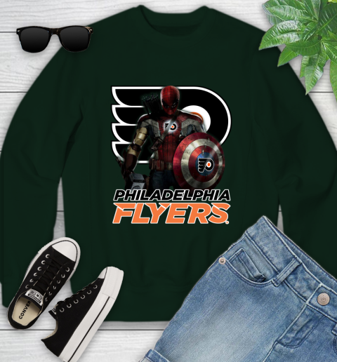 NHL Captain America Thor Spider Man Hawkeye Avengers Endgame Hockey Philadelphia Flyers Youth Sweatshirt nhl captain america thor spider man hawkeye avengers endgame hockey philadelphia flyers youth sweatshirt 2377 1okwz