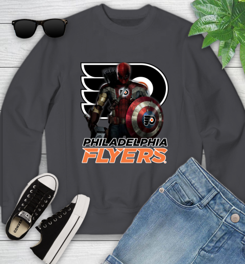 NHL Captain America Thor Spider Man Hawkeye Avengers Endgame Hockey Philadelphia Flyers Youth Sweatshirt nhl captain america thor spider man hawkeye avengers endgame hockey philadelphia flyers youth sweatshirt 4880 f705f