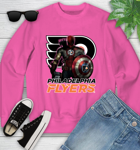NHL Captain America Thor Spider Man Hawkeye Avengers Endgame Hockey Philadelphia Flyers Youth Sweatshirt nhl captain america thor spider man hawkeye avengers endgame hockey philadelphia flyers youth sweatshirt 6929 dlotd