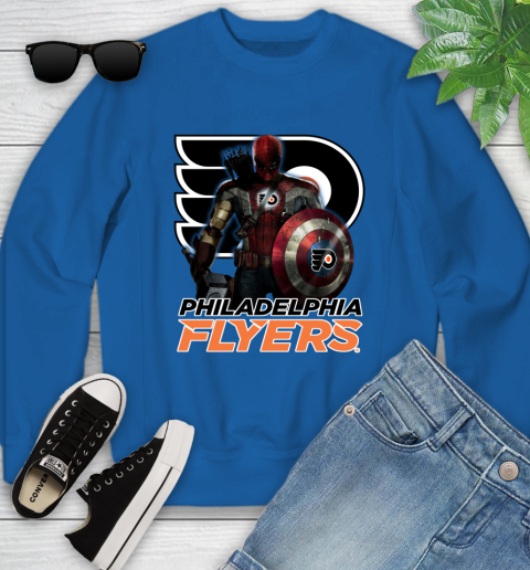 NHL Captain America Thor Spider Man Hawkeye Avengers Endgame Hockey Philadelphia Flyers Youth Sweatshirt nhl captain america thor spider man hawkeye avengers endgame hockey philadelphia flyers youth sweatshirt 7615 oscs0