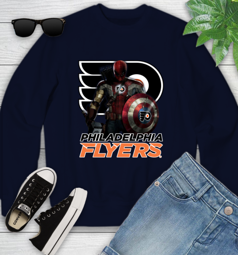NHL Captain America Thor Spider Man Hawkeye Avengers Endgame Hockey Philadelphia Flyers Youth Sweatshirt nhl captain america thor spider man hawkeye avengers endgame hockey philadelphia flyers youth sweatshirt 8143 dswg3
