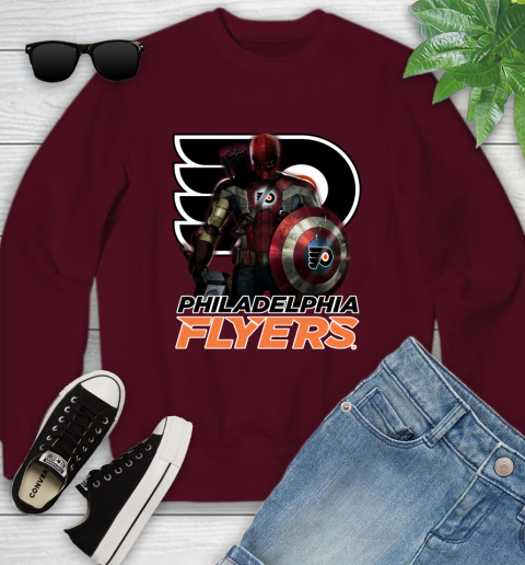 NHL Captain America Thor Spider Man Hawkeye Avengers Endgame Hockey Philadelphia Flyers Youth Sweatshirt nhl captain america thor spider man hawkeye avengers endgame hockey philadelphia flyers youth sweatshirt 9214 iz0n4