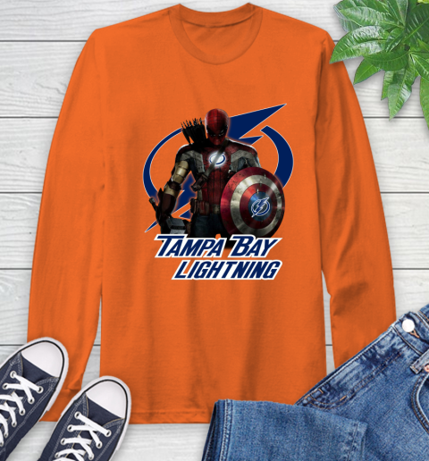 NHL Captain America Thor Spider Man Hawkeye Avengers Endgame Hockey Tampa Bay Lightning Long Sleeve T-Shirt nhl captain america thor spider man hawkeye avengers endgame hockey tampa bay lightning long sleeve t shirt 1616 lqwzf