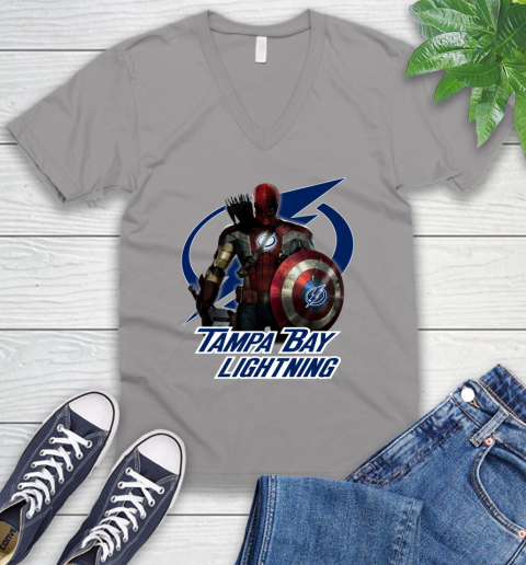 NHL Captain America Thor Spider Man Hawkeye Avengers Endgame Hockey Tampa Bay Lightning V-Neck T-Shirt nhl captain america thor spider man hawkeye avengers endgame hockey tampa bay lightning v neck t shirt 5350 gjf3m