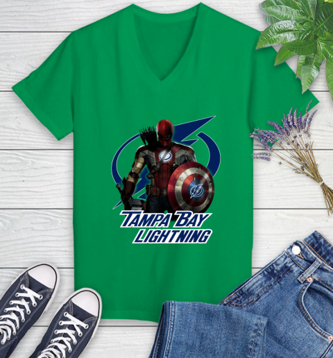 NHL Captain America Thor Spider Man Hawkeye Avengers Endgame Hockey Tampa Bay Lightning Women's V-Neck T-Shirt nhl captain america thor spider man hawkeye avengers endgame hockey tampa bay lightning womens v neck t shirt 6998 tqz6m