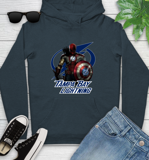 NHL Captain America Thor Spider Man Hawkeye Avengers Endgame Hockey Tampa Bay Lightning Youth Hoodie nhl captain america thor spider man hawkeye avengers endgame hockey tampa bay lightning youth hoodie 1264 ybmll