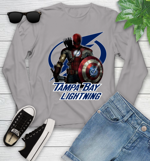 NHL Captain America Thor Spider Man Hawkeye Avengers Endgame Hockey Tampa Bay Lightning Youth Long Sleeve nhl captain america thor spider man hawkeye avengers endgame hockey tampa bay lightning youth long sleeve 9233 ztt62