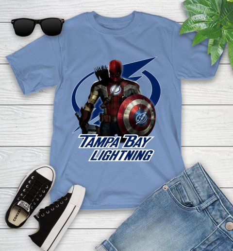 NHL Captain America Thor Spider Man Hawkeye Avengers Endgame Hockey Tampa Bay Lightning Youth T-Shirt nhl captain america thor spider man hawkeye avengers endgame hockey tampa bay lightning youth t shirt 6151