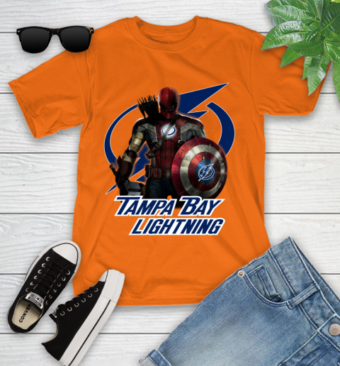 NHL Captain America Thor Spider Man Hawkeye Avengers Endgame Hockey Tampa Bay Lightning Youth T-Shirt nhl captain america thor spider man hawkeye avengers endgame hockey tampa bay lightning youth t shirt 6768