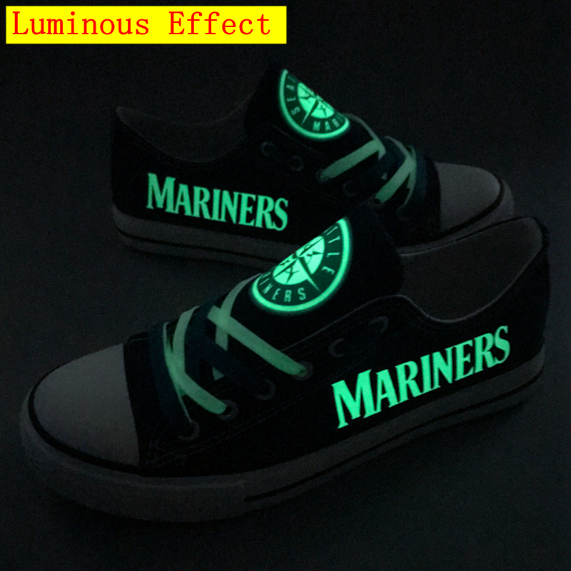 Seattle Mariners Limited Print MLB Baseball Fans Luminous Low Top Canvas Shoes Sport Sneakers T-DJ76LY